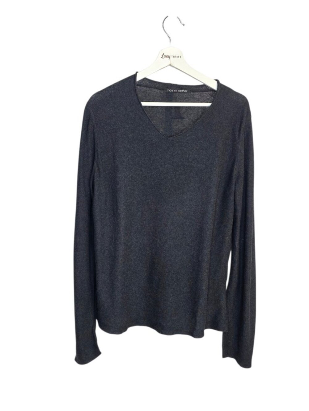 Hannes Roether Men's Long Sleeve V-Neck 100% Cotton Shirt, Grey, Size Small